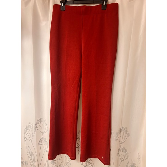 IMAN Global Chic Red Stretch Knit Straight Leg Pull On Pants Womens Large - Picture 2 of 7